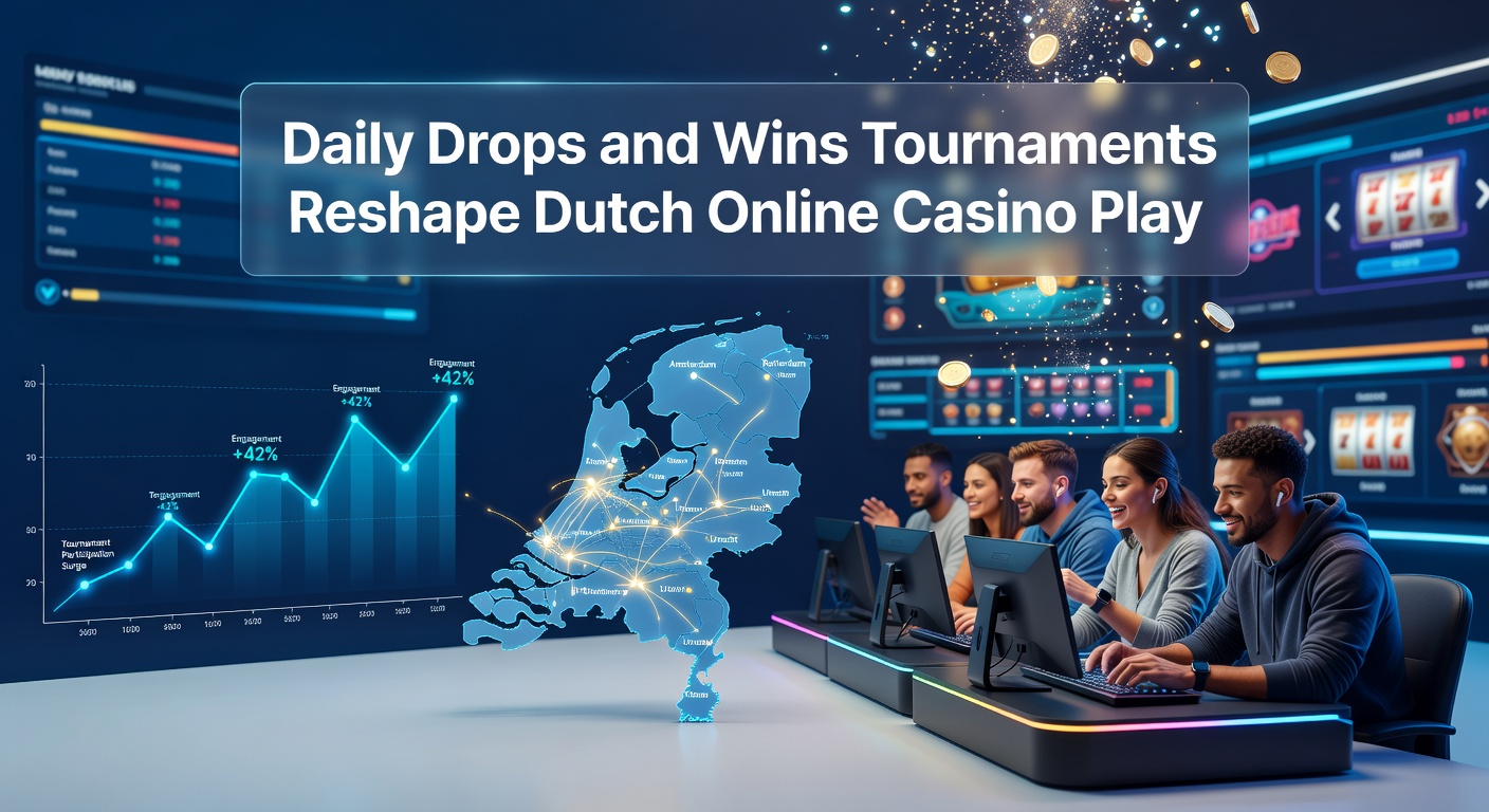 Spannende Daily Drops en Wins actie op een Nederlands online casino scherm met vallende prijzen en toernooi leaderboards